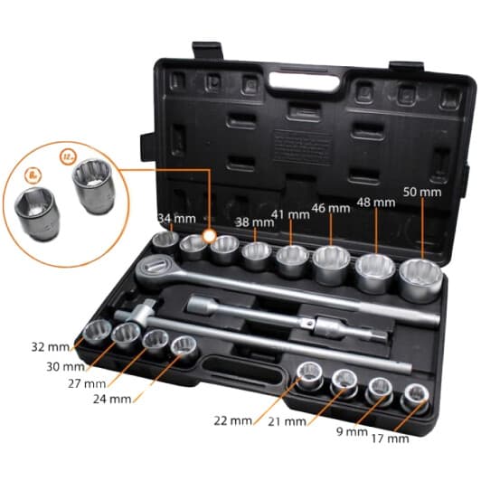 Набор торцевых головок и комплектующих WMC Tools 6201B 3/4" (21 пр.)
