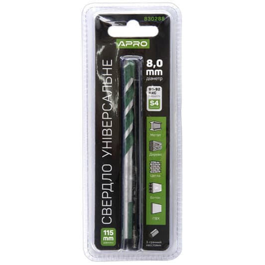 Сверло Apro спиральное по металлу, бетону и дереву 830288 8 мм
