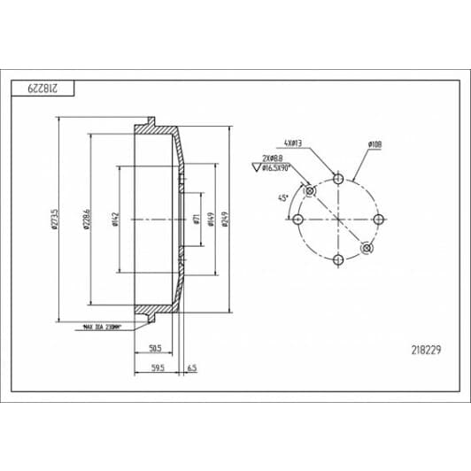 218229 Hart Тормозной барабан
