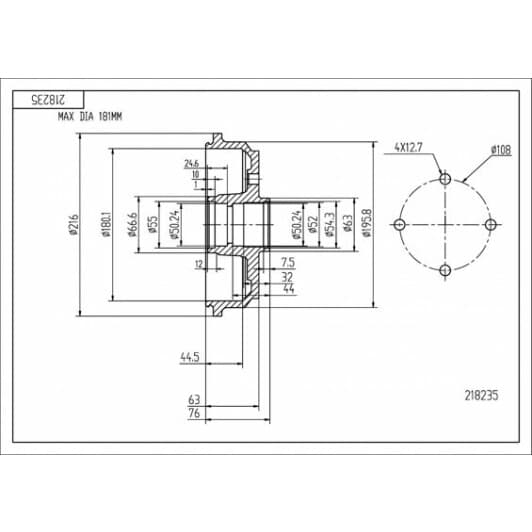 218235 Hart Гальмівний барабан