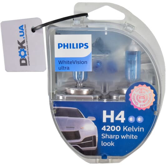Автолампа Philips WhiteVision Ultra H4 P43t-38 60 W світло-блакитна 12342WVUSM