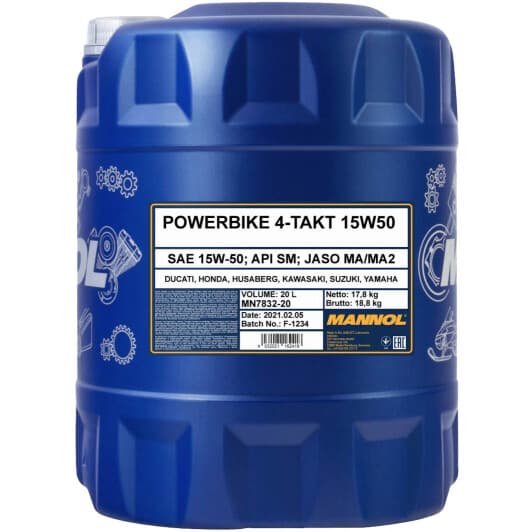 Mannol Powerbike 15W-50, 20 л (MN7832-20) моторное масло 4T
