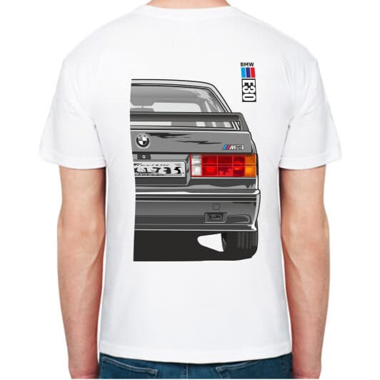 Футболка мужская Avtolife классическая BMW E30 MotorSport White белая принт сзади