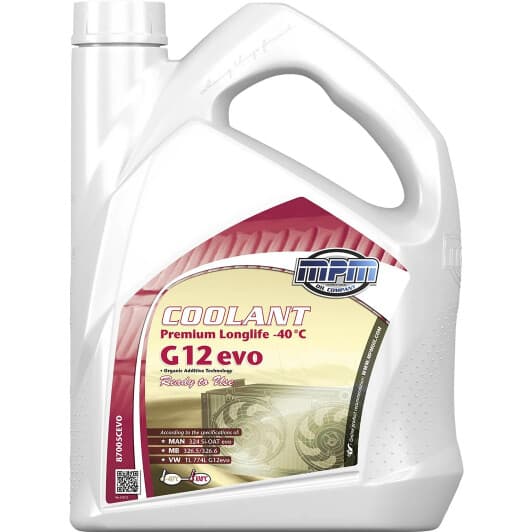 MPM Premium Long Life G12 evo красный -40 °C, 5 л (87005CEVO) готовый антифриз