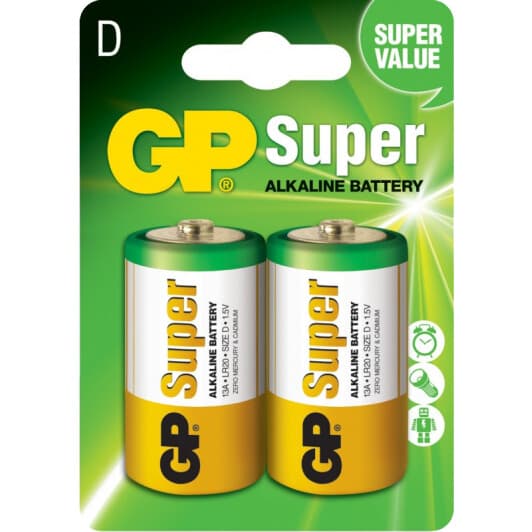 Батарейка GP Super Alkaline 13AU2 D 1,5 V 2 шт