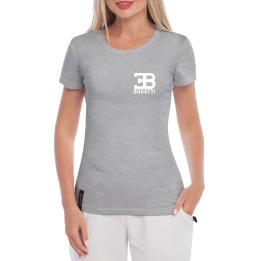 Футболка женская Globuspioner классическая Bugatti Logo серая принт спереди