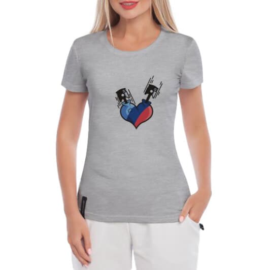 Футболка женская Globuspioner классическая I love BMW серая принт спереди