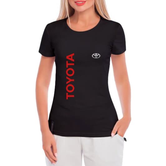 Футболка женская Globuspioner классическая Toyota Silver Big Logo Vertical черная принт спереди