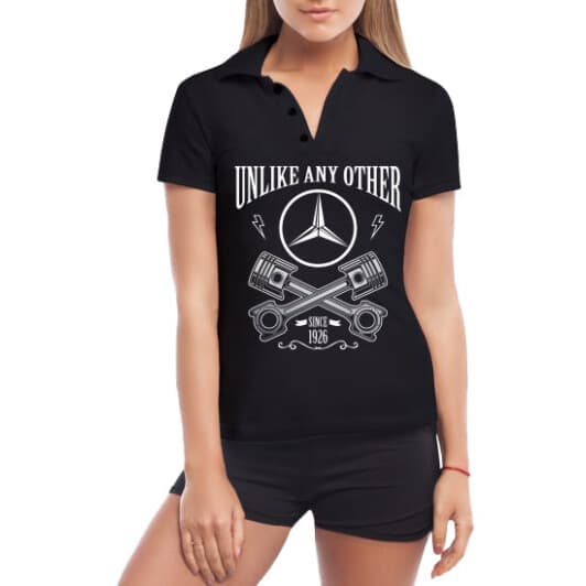 Футболка жіноча Globuspioner поло Mercedes Retro чорна принт спереду