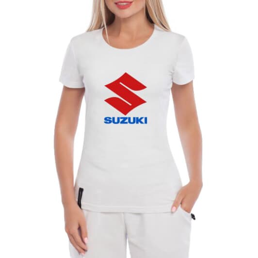 Футболка женская Globuspioner классическая Suzuki Big Logo Red and Blue белая принт спереди