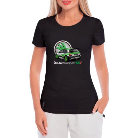 Футболка женская Globuspioner классическая Skoda Fabia R5 EVO 3 черная принт спереди
