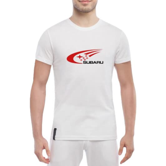 Футболка мужская Globuspioner классическая Subaru Logo Stars Red белый спереди
