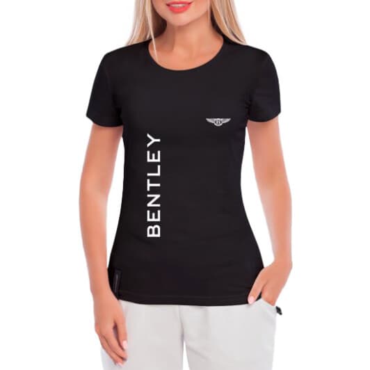 Футболка жіноча Globuspioner класична Bentley Big Logo Vertical чорна принт спереду