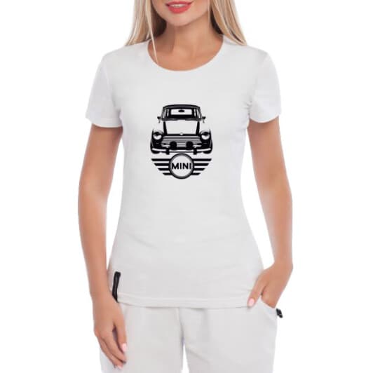 Футболка женская Globuspioner классическая Mini Cooper 1966 белая принт спереди