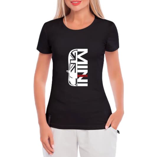 Футболка женская Globuspioner классическая Mini Cooper Motomotive черная принт спереди