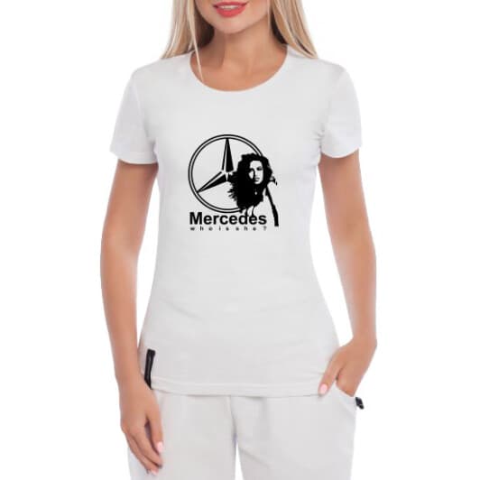 Футболка женская Globuspioner классическая Mercedes Who is She белая принт спереди