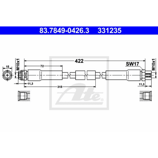 83.7849-0426.3 ATE Тормозной шланг для Audi A8
