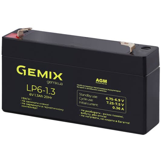 Аккумулятор для ИБП Gemix LP6-1.3 00320031 1.3 Ач 6 В