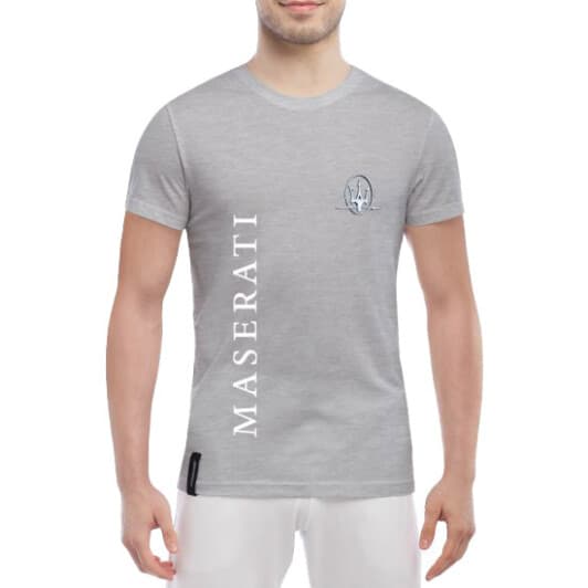 Футболка чоловіча Globuspioner класична Maserati Vertical Sign сіра принт спереду