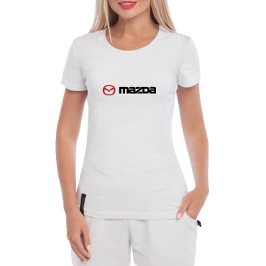 Футболка женская Globuspioner классическая Mazda Big Logo Wide белый спереди