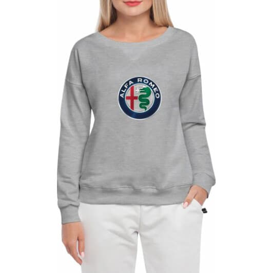 Свитшот женский Globuspioner Alfa Romeo Big Logo v2 принт спереди спущенный рукав серый