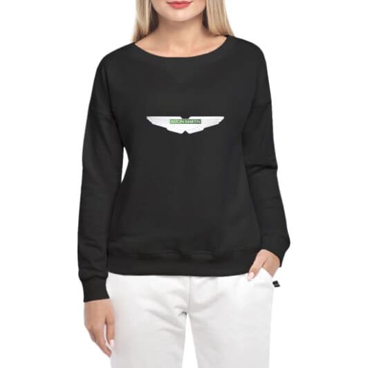 Світшот жіночий Globuspioner Aston Martin Silver Wings принт спереду спущений рукав чорний