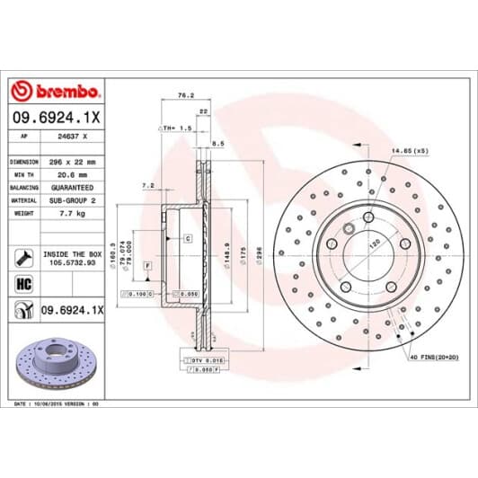 09.6924.1X Brembo Гальмівний диск для BMW 5 Series