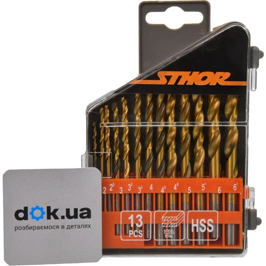 Набор сверл STHOR спиральных по металлу 22300 1.5-6.5 мм 13 шт.