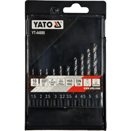 Набор сверл Yato спиральных по металлу YT-44888 1.5-6 мм 10 шт.