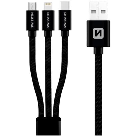 Кабель 3 в 1 Swissten USB - Apple Lightning - type-C - Micro USB DOSWS72501101 1,2 м