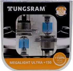 Автолампа Tungsram Megalight Ultra +150 H4 P43t 55 W 60 W прозоро-блакитна 50440NXNU2PL Автолампа Tungsram Megalight Ultra +150 H4 P43t 55 W 60 W прозоро-блакитна 50440NXNU2PL