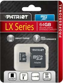 Карта пам’яті Patriot LX Series microSDXC 64 ГБ з SD-адаптером Карта пам’яті Patriot LX Series microSDXC 64 ГБ з SD-адаптером