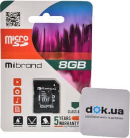 Карта памяти Mibrand microSDHC 8 ГБ с SD-адаптером MICDC4/8GB-A Карта памяти Mibrand microSDHC 8 ГБ с SD-адаптером MICDC4/8GB-A