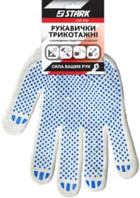 Перчатки рабочие Stark хб + полиэстер с точками ПВХ белые Перчатки рабочие Stark хб + полиэстер с точками ПВХ белые