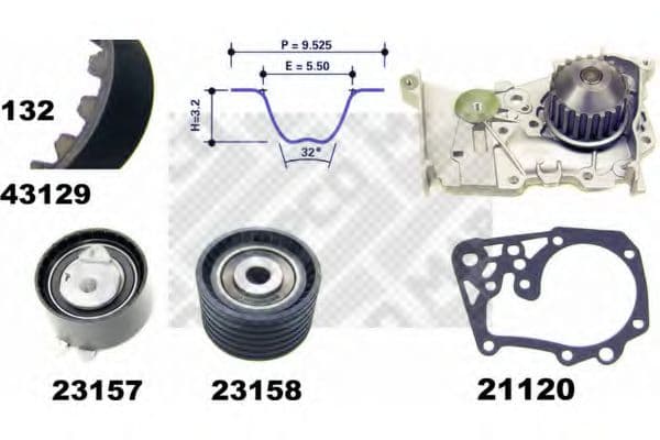 41129 MAPCO Комплект ременя ГРМ + помпа