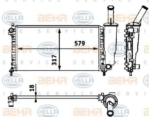 8MK 376 718-581 Behr Hella Радіатор охолодження двигуна для Fiat Punto