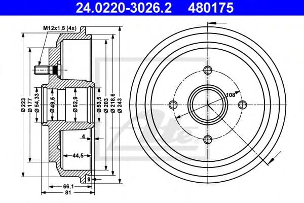 24.0220-3026.2 ATE Гальмівний барабан