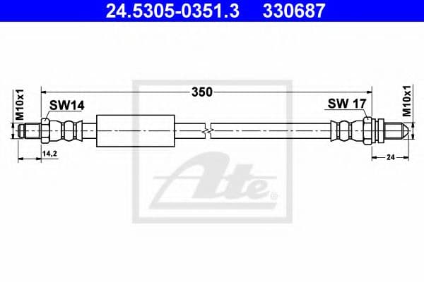24.5305-0351.3 ATE Гальмівний шланг для Ford Ka