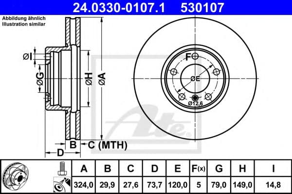 24.0330-0107.1 ATE Гальмівний диск для BMW 5 Series