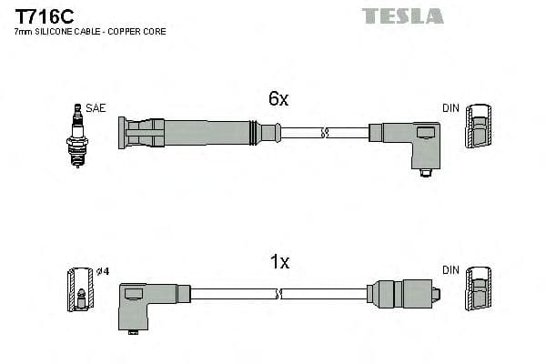 T716C Tesla Комплект дротів запалювання