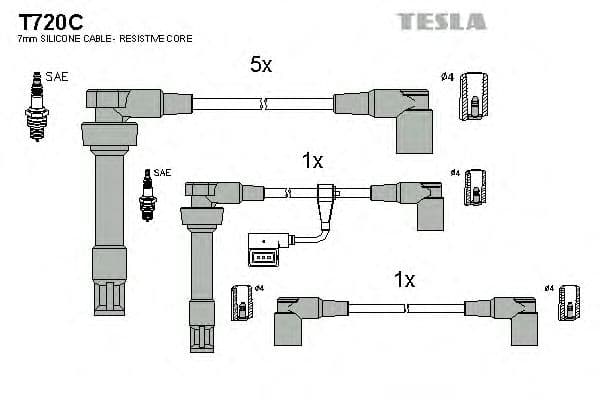 T720C Tesla Комплект дротів запалювання
