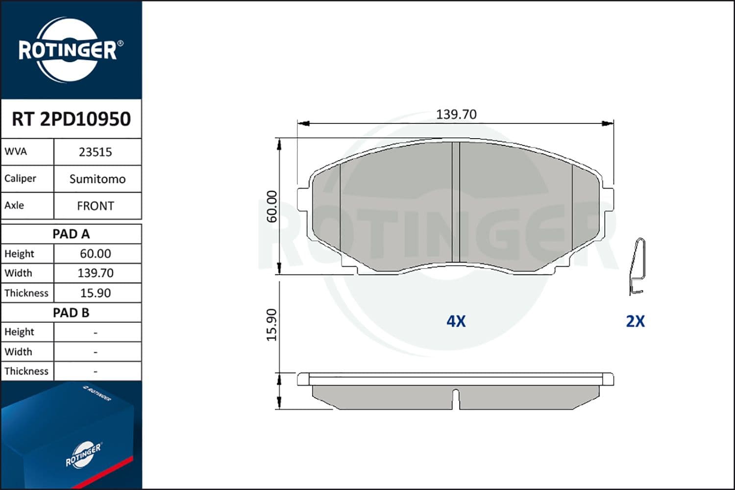 rt2pd10950 Rotinger Тормозные колодки