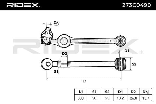 273c0490 RIDEX Важіль підвіски для Mazda Demio
