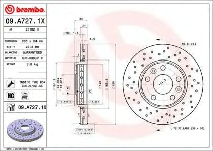 09.A727.1X Brembo Тормозной диск