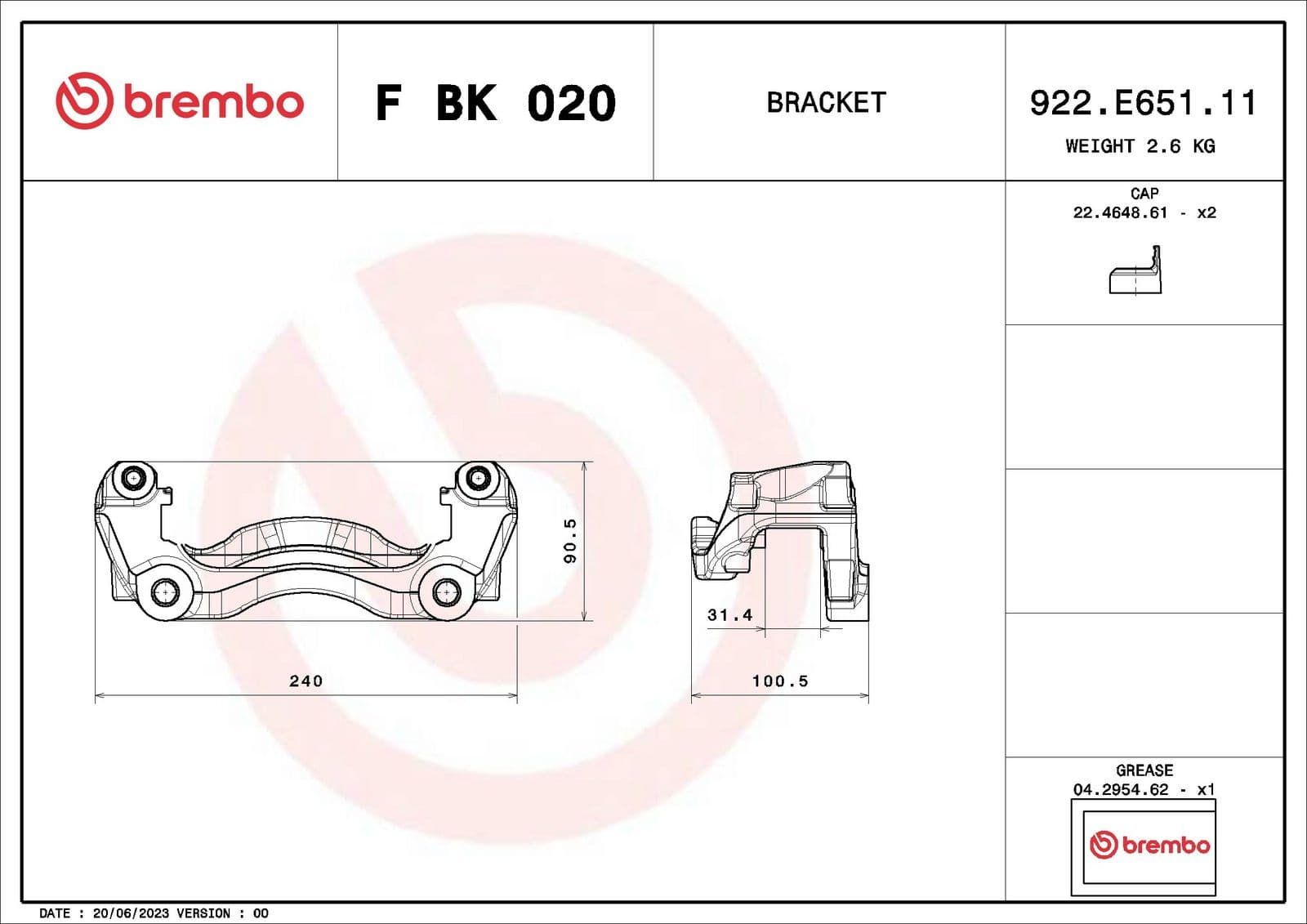 fbk020 Brembo Скоба гальмівного супорта
