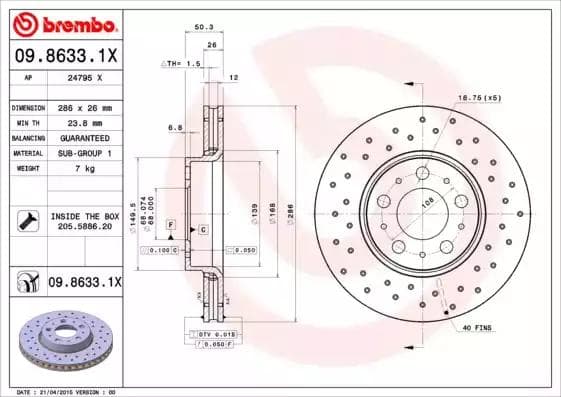 0986331X Brembo Тормозной диск